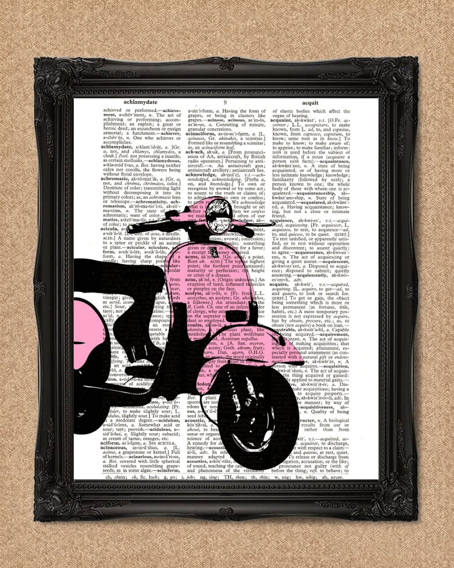 PINK VESPA DICTIONARY PRINT iconic scooter personalise colour A079D-PK