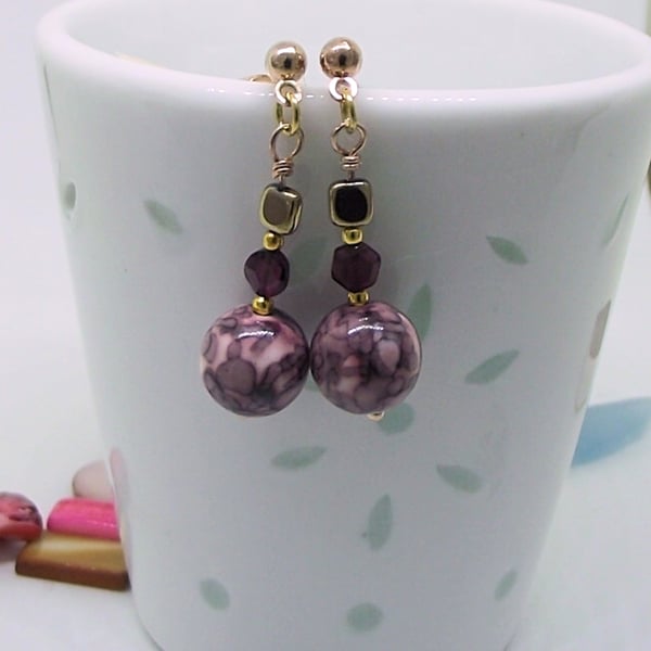 Pink and purple jasper garnet earrings