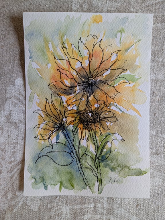 Sunflower splash, unframed abstract floral watercolour