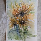 Sunflower splash, unframed abstract floral watercolour