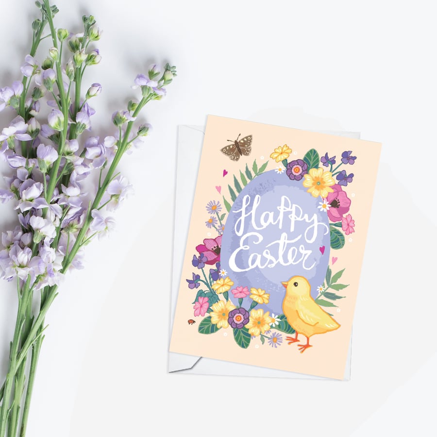 Happy Easter Chick and Easter Egg Card