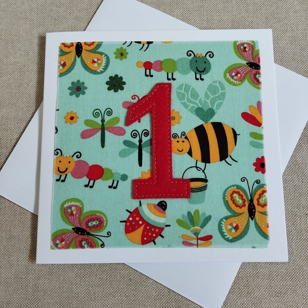 1st birthday card bee fabric 