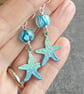 Enamel starfish earrings, Green and Blue, Ocean inspired jewellery - Image 2