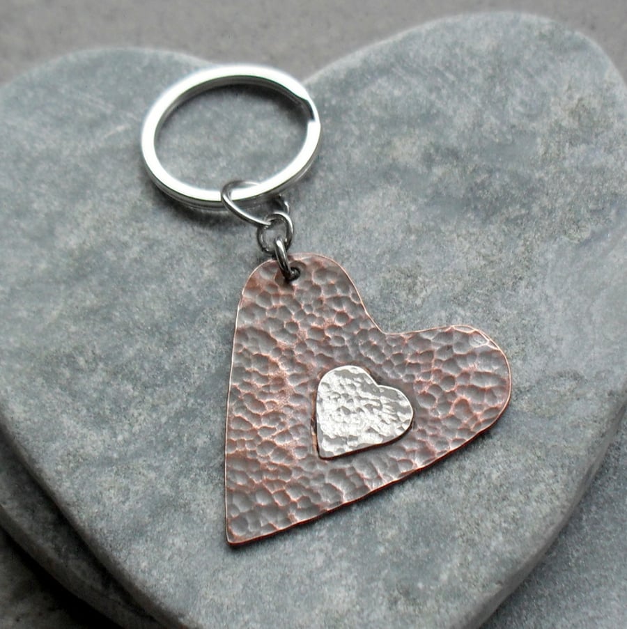  Copper Heart and Sterling Silver Heart Keyring