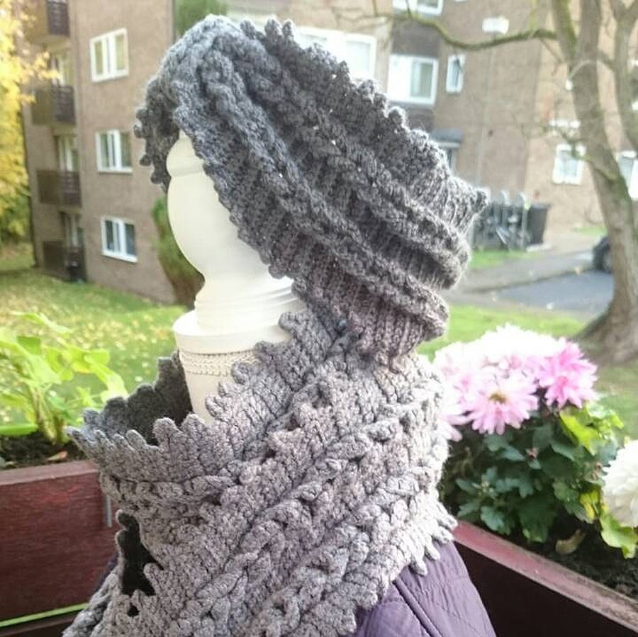 Crochet Grey Shawl - Hand Knit Wrap Shawl - Knitted Spring Scarf 