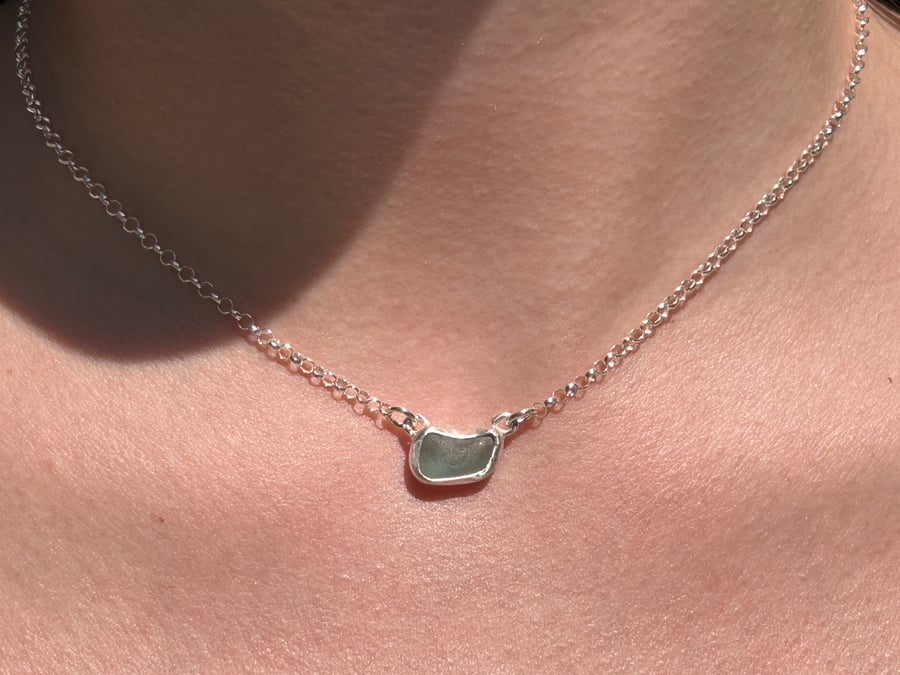 seaglass aqua silver choker necklace