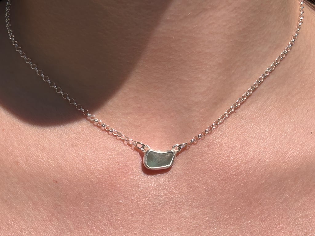 seaglass aqua silver choker necklace