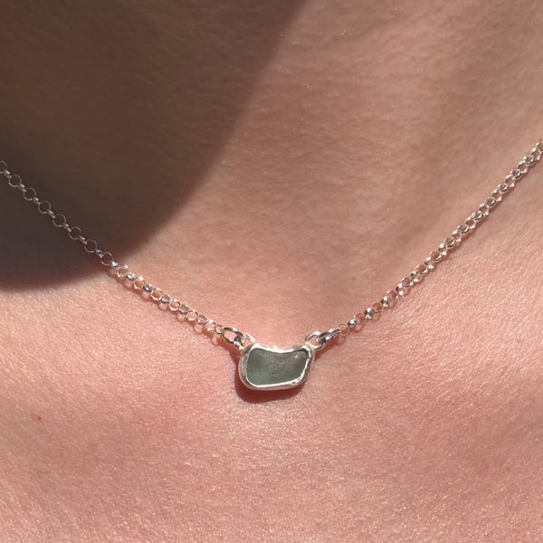 seaglass aqua silver choker necklace