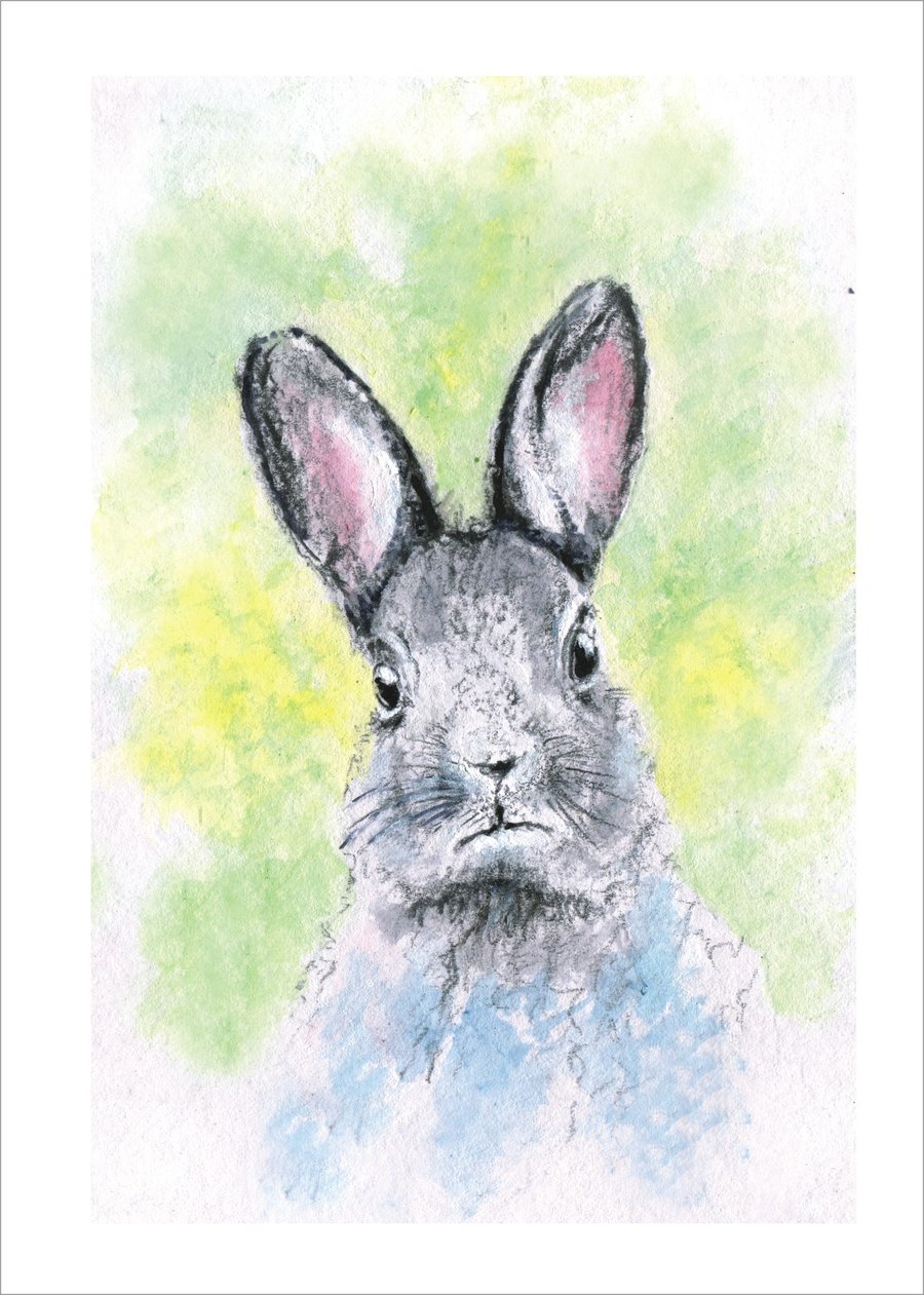 Watercolour print of a Southdowns Rabbit Sussex