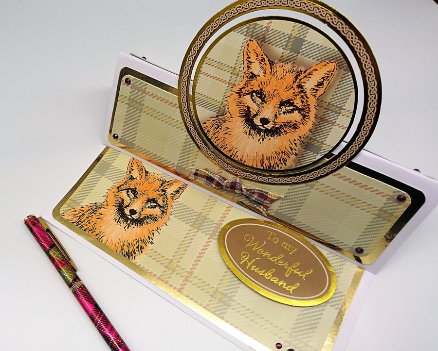To My Wonderful Husband Foxy Tartan Birthday or Anniversary Card FREE P&P to UK 