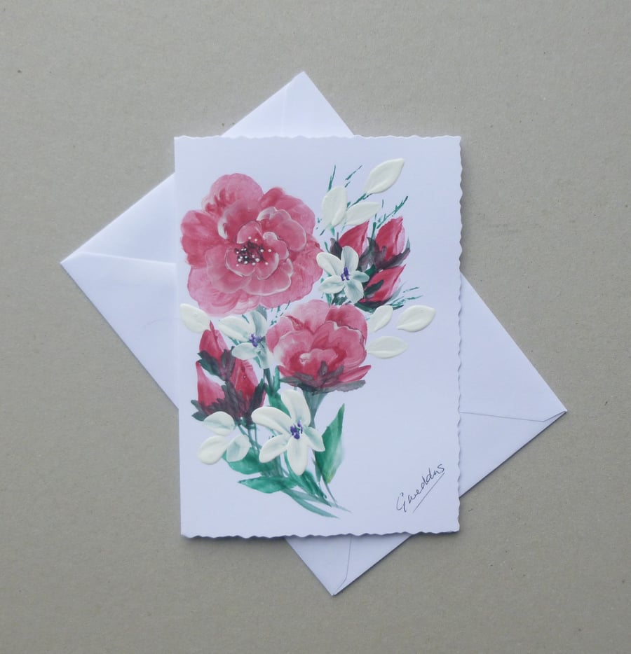 hand painted floral blank greetings card ( ref FA39 G1 )