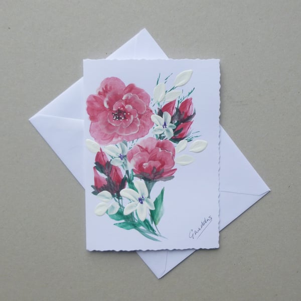 hand painted floral blank greetings card ( ref FA39 G1 )