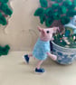 Miniature Pig Ornament, Ernie the Poseable Pink Piglet Decoration in Striped Top - Image 5