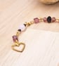 Rose Quartz bracelet - Gemstone and Purple cube bead gold chain bracelet - Image 4