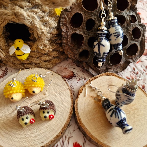 Blue and White Willow Earrings