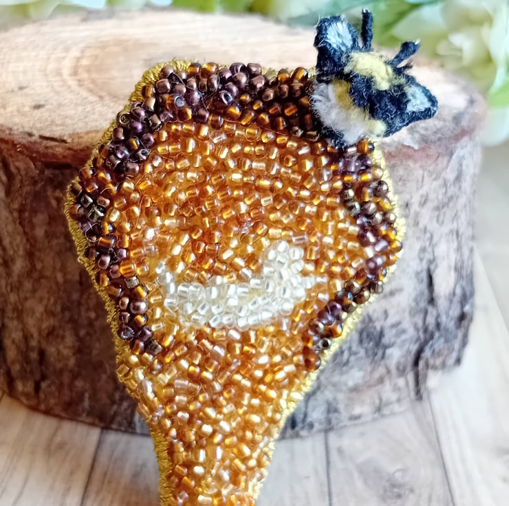 Beaded melting honey comb Brooch - Folksy