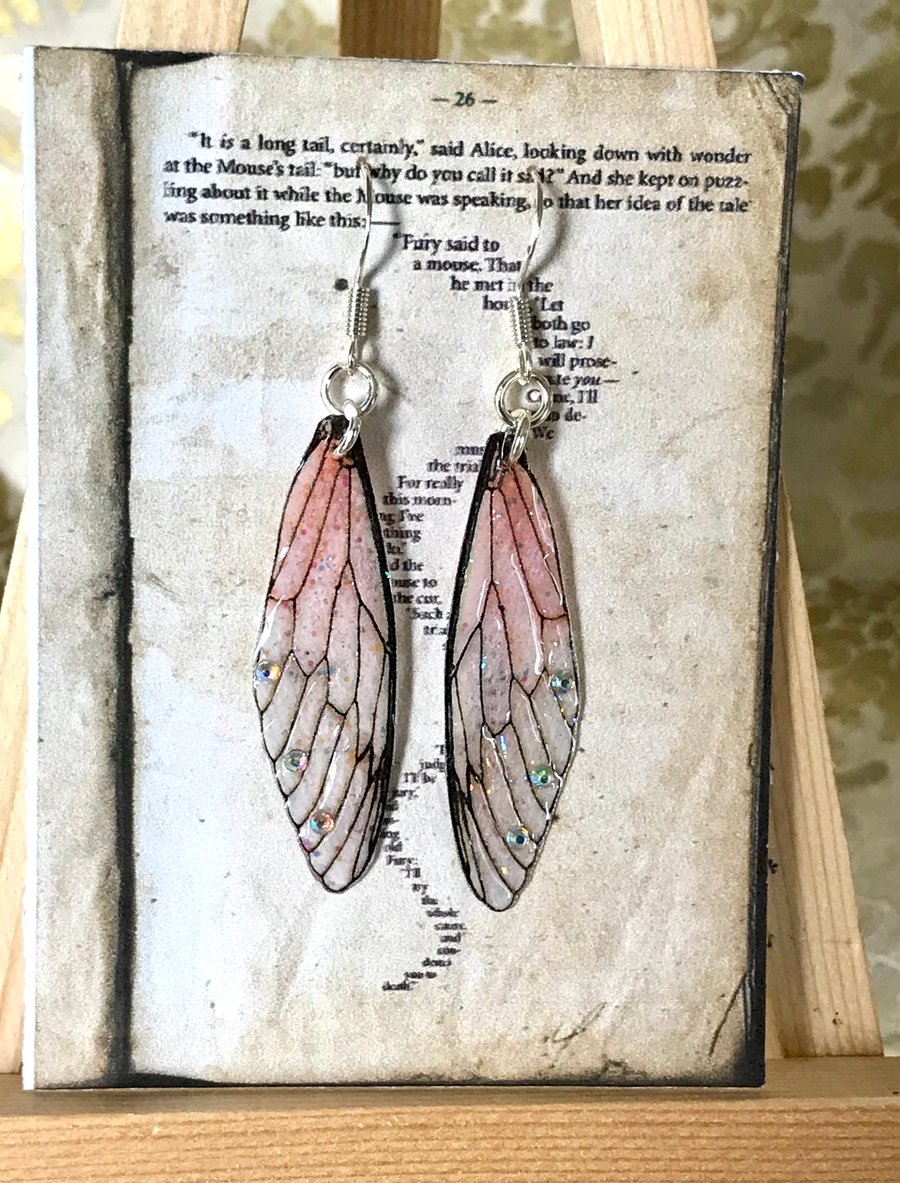 Aurora Borealis Rhinestone Sterling Silver Fairy Wing Earrings