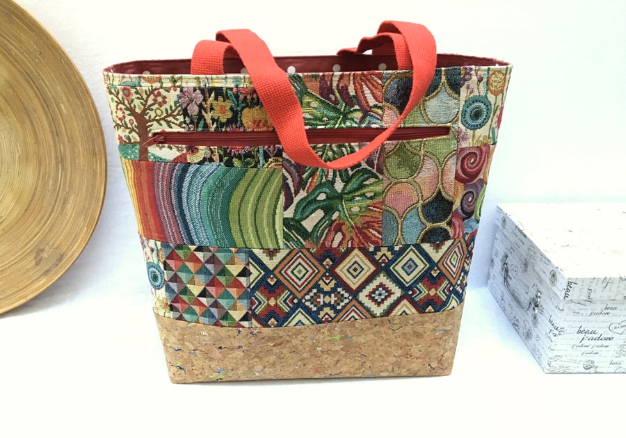 Mega tapestry tote, patchwork tote bag, large shoulder bag.