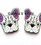 French Bulldog Earrings Sugar Skull Style in White by Dolly Cool Dog Frenchie Da