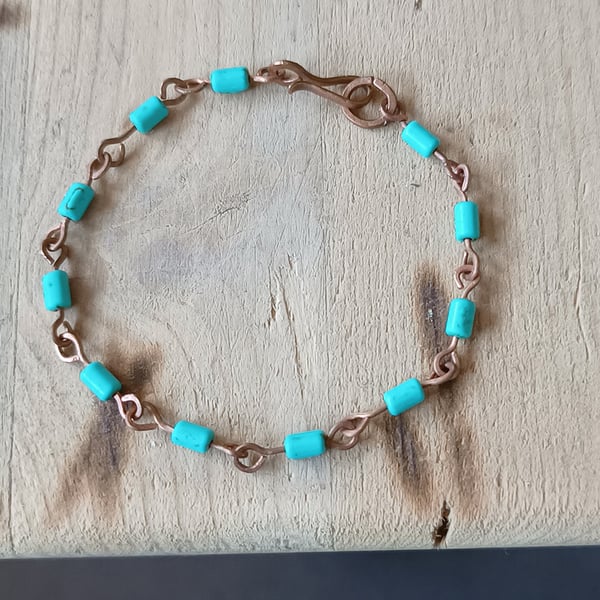 Bracelet, copper and turquoise howlite
