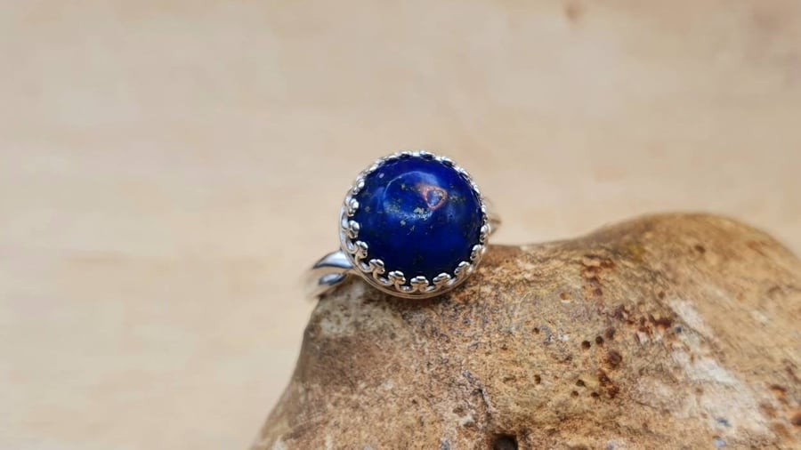 Lapis lazuli adjustable ring. September birthstone ring. 12mm 