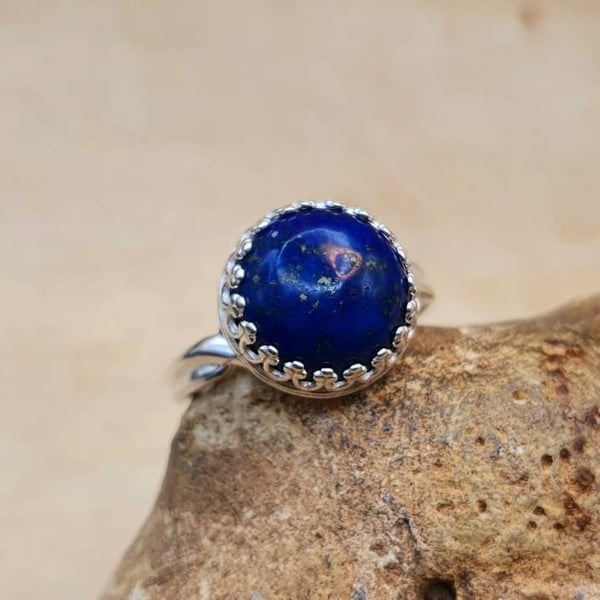 Lapis lazuli adjustable ring. September birthstone ring. 12mm 