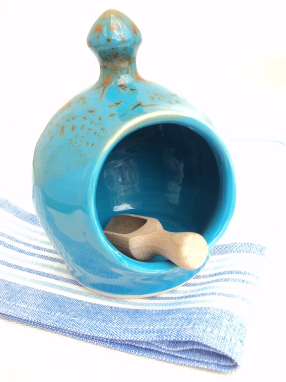 Small Salt Pig, handthrown in ceramic with Turquoise glaze
