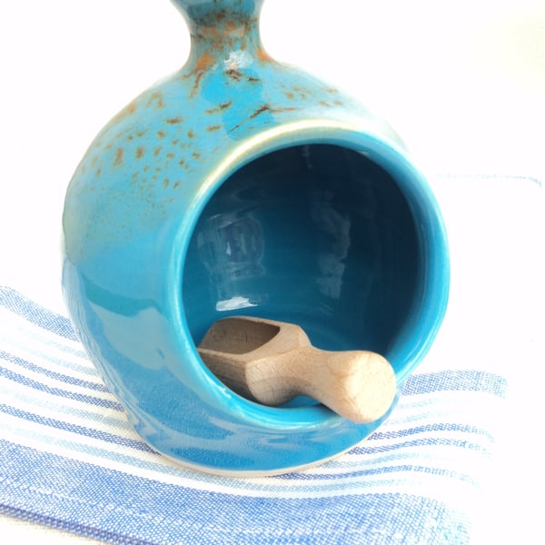 Small Salt Pig, handthrown in ceramic with Turquoise glaze