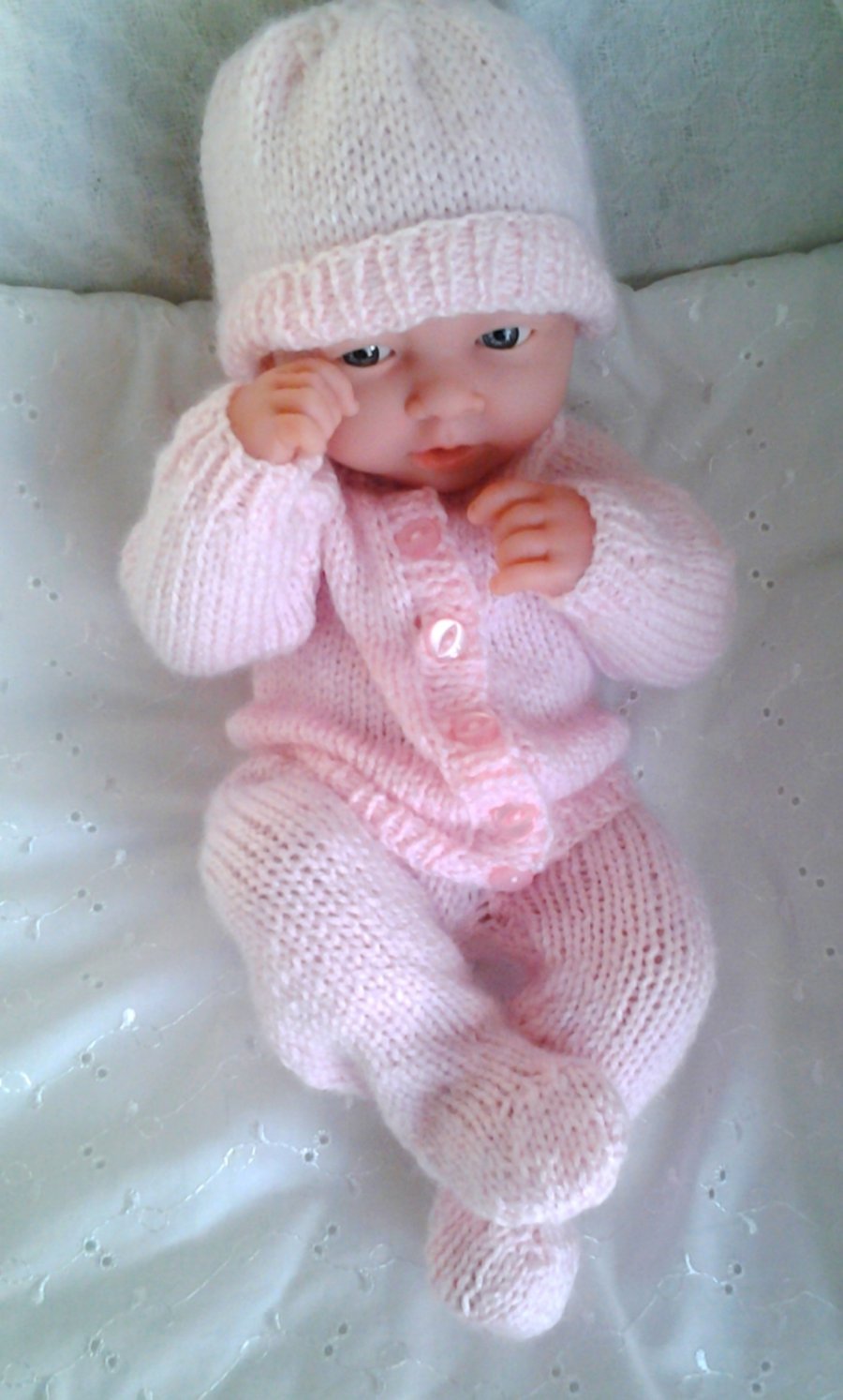 Hand knitted pink baby doll outfit 14" pink reborn doll clothes