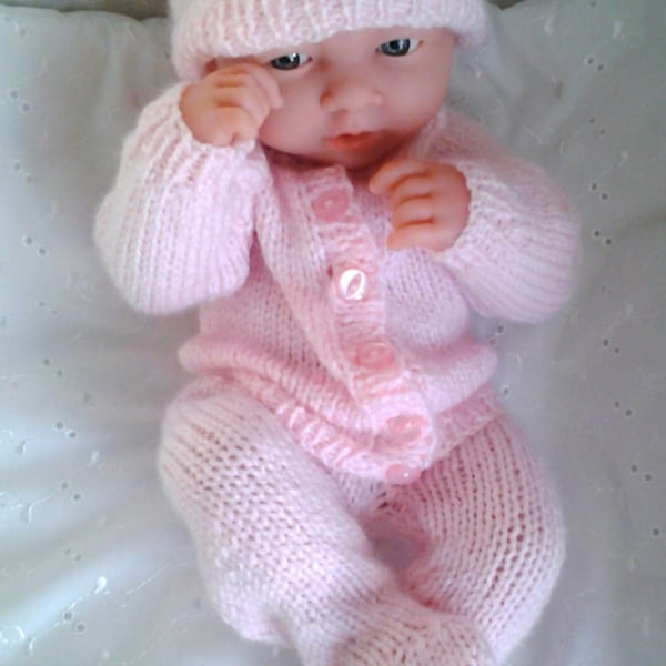 Hand knitted pink baby doll outfit 14" pink reborn doll clothes