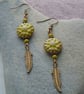 Czech glass flower bead & feather earrings - Image 1