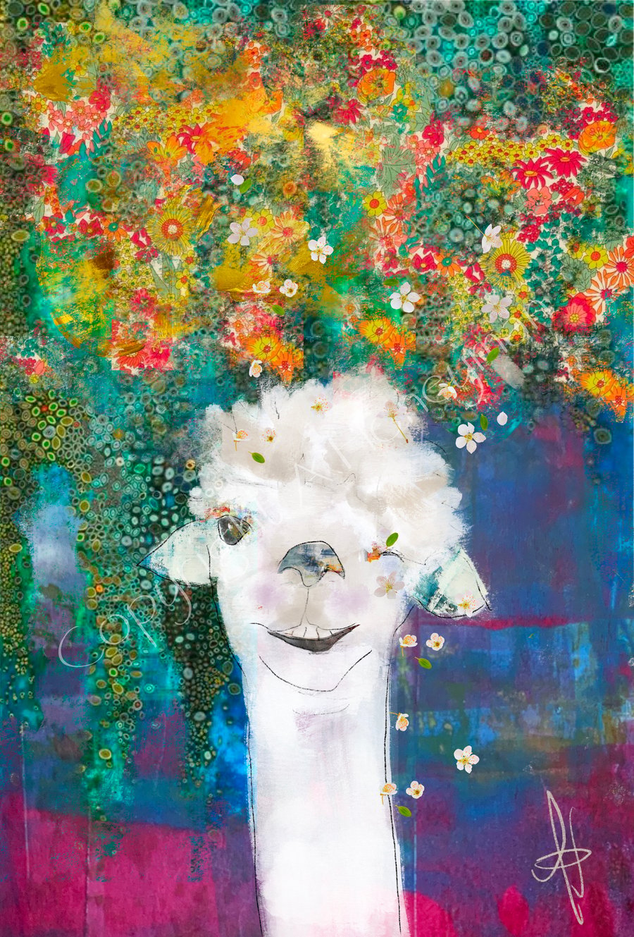Llama Mixed Media Art Print