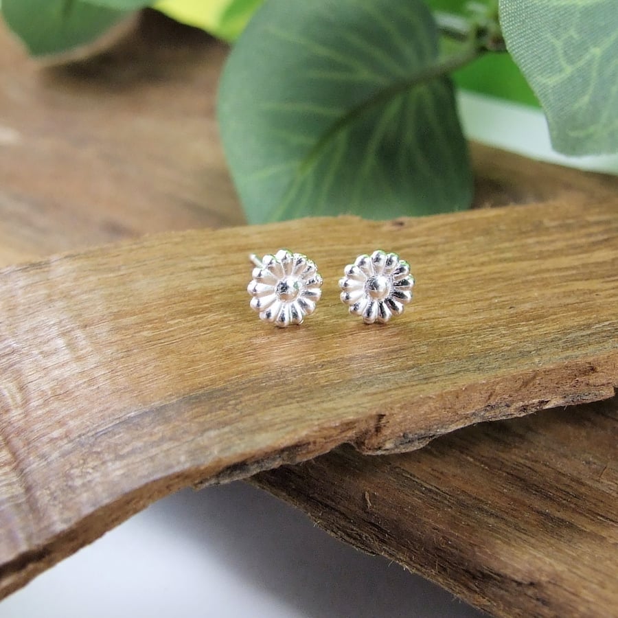 Fine Silver Daisy Stud Earrings, Recycled Silver Dainty Earrings