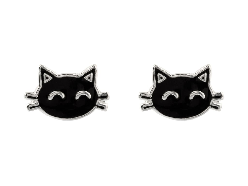 Black Cat Enamel Sterling Silver Stud Earrings 