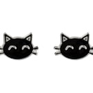 Black Cat Enamel Sterling Silver Stud Earrings 