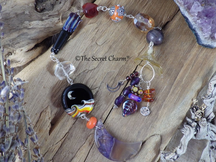 Autumn Moon Sterling Silver Prayer Beads, Rosary Mala Beads OOAK