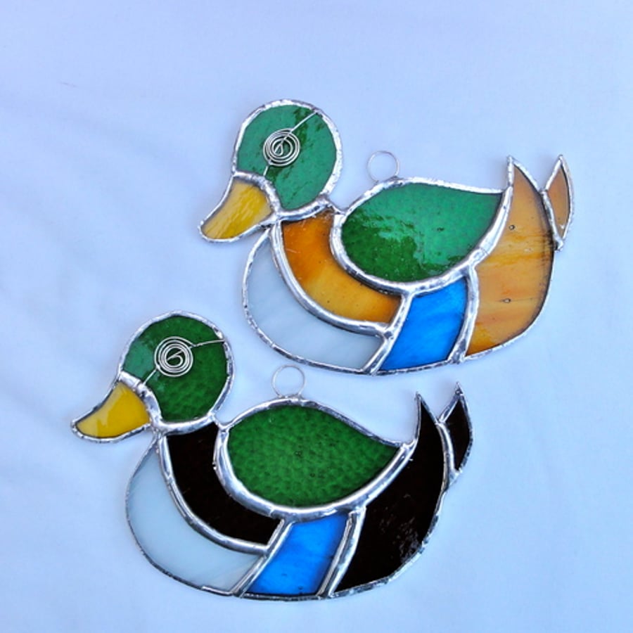 Stained Glass Mallard Duck Suncatcher