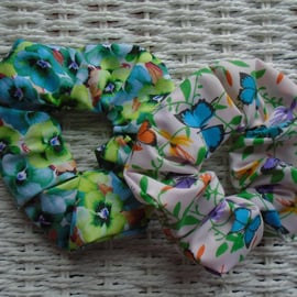 Pack of 2  Hair Scrunchies Butterflies & Pansies 