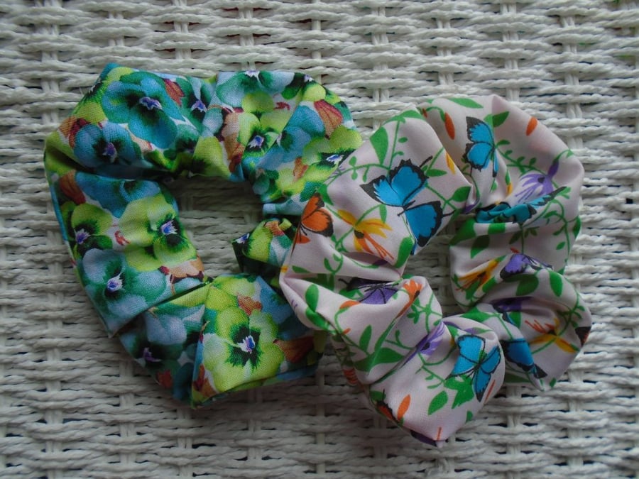 Pack of 2  Hair Scrunchies Butterflies & Pansies 