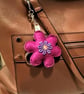 Embroidered Felt Flower bag Charm – Beaded pink Keyring Accessory - Image 2