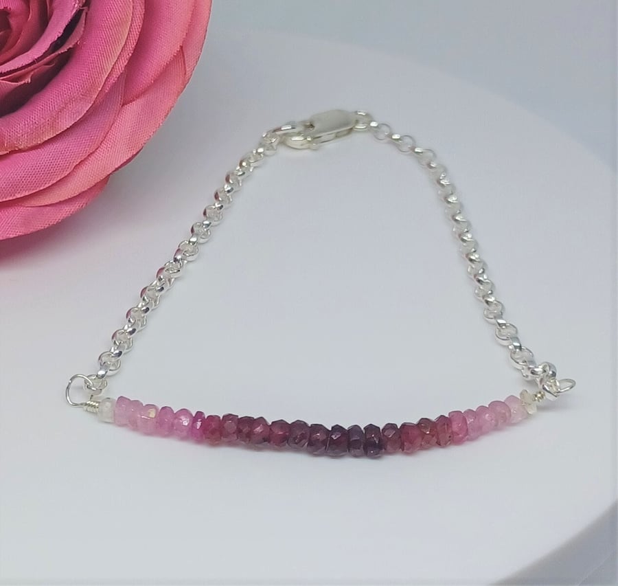 Ruby Bracelet, Ombre Rubies, Ruby Gemstones, Bar Bracelet, Stacking Bracelet, Ge