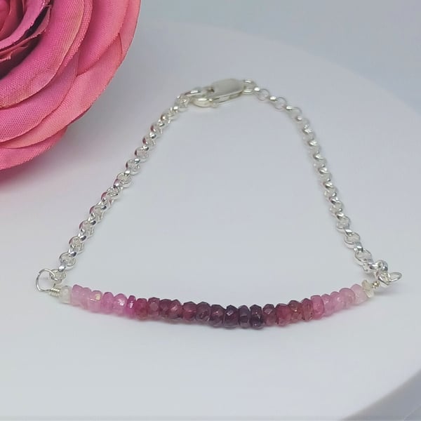Ruby Bracelet, Ombre Rubies, Ruby Gemstones, Bar Bracelet, Stacking Bracelet, Ge