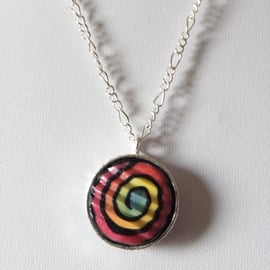 RAINBOW POLYMER CLAY NECKLACE -PENDANT - FREE UK POSTAGE 