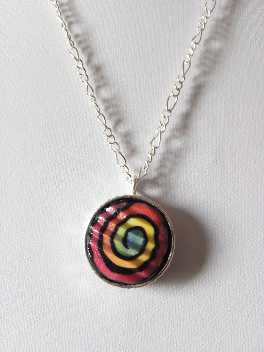 RAINBOW POLYMER CLAY NECKLACE -PENDANT - FREE UK POSTAGE 