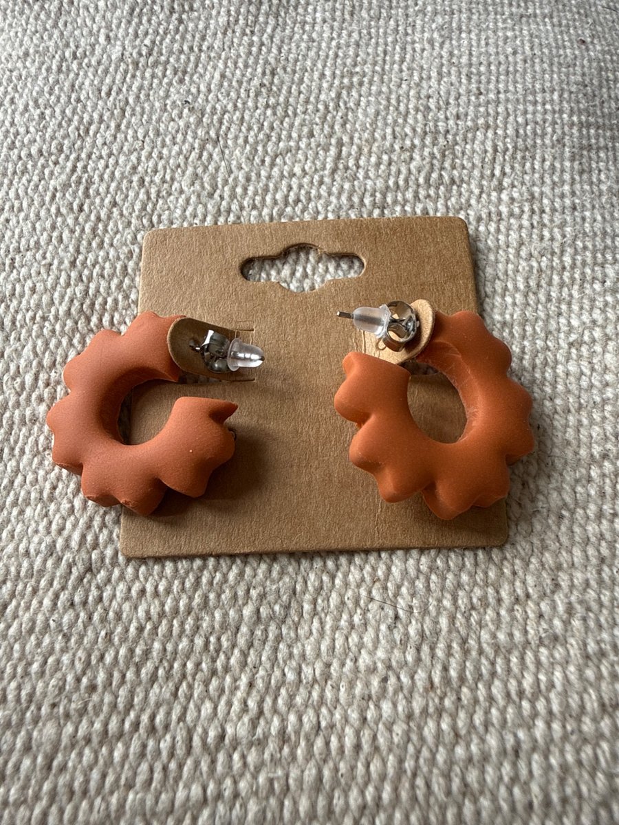 Polymer clay orange scallop hoops