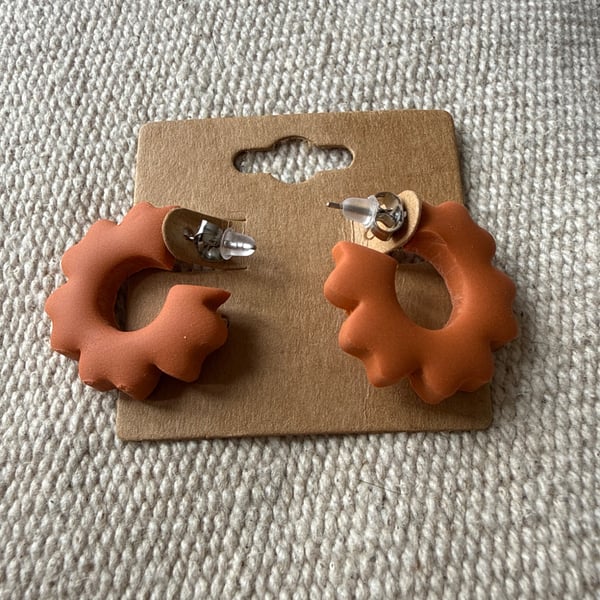 Polymer clay orange scallop hoops