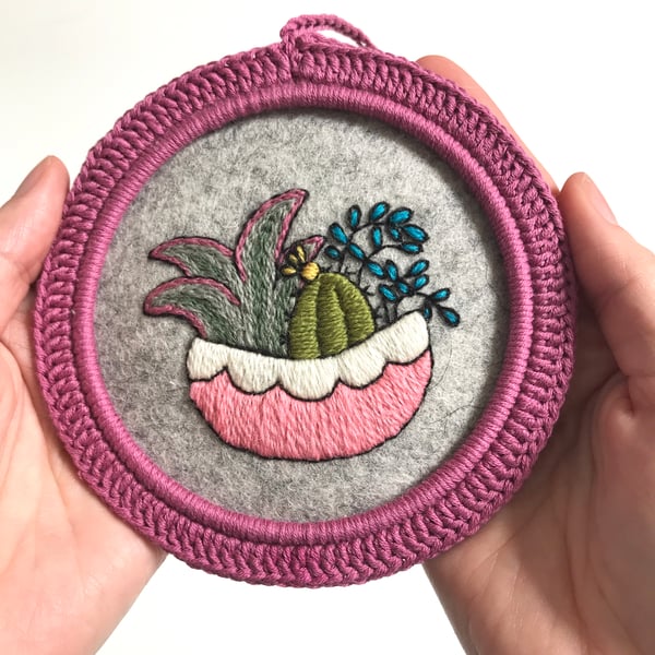 Cactus Garden Hand Embroidered Hoop Art Wall Decoration 