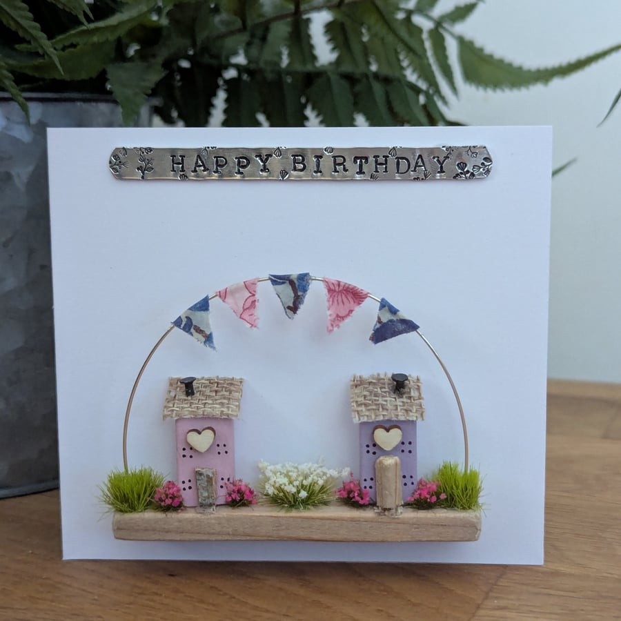 Happy Birthday Card With Removable Wooden Cottage Gift