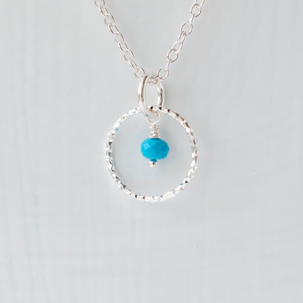 Turquoise and Slim Sterling Silver Circle Pendant