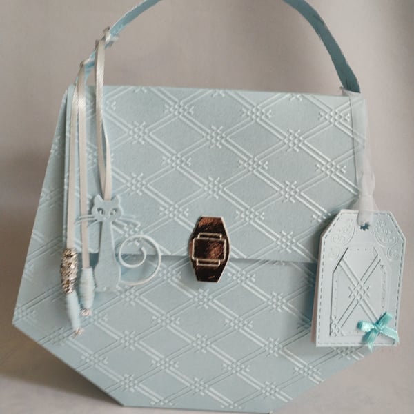 Geo Baby Blue with Catitude Handbag Style Gift Box Bag 